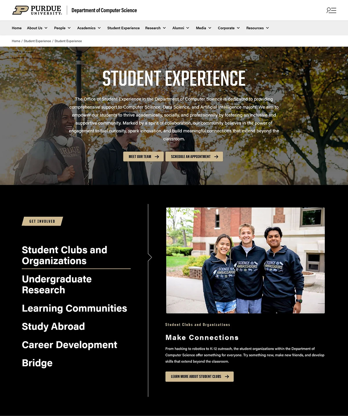 New Computer Science Student Experience page